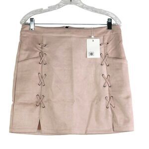 Lomantise Mini Skirt Women's Size XL Pink Lace Front Zip Back